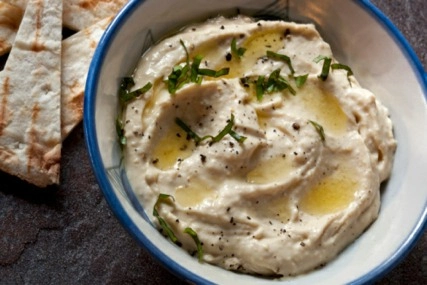 Hummus and Stuffed Grape Leaves