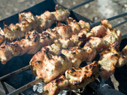 Lamb Kebabs with Yogurt Sauce and Smoked Eggplant Salad