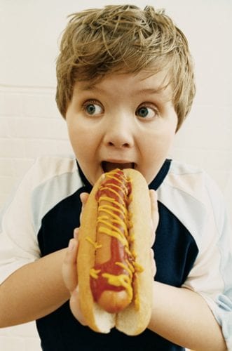 Families CYJ boy eating hotdog