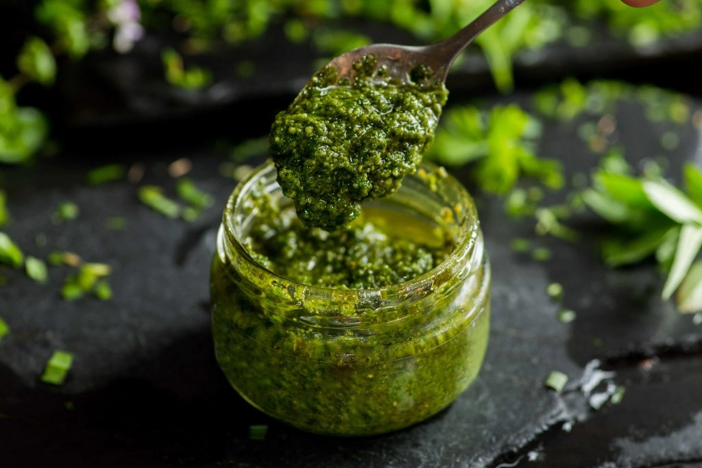 A jar of pesto.