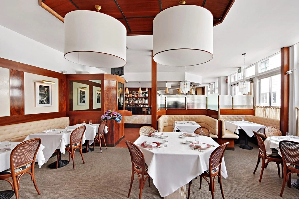 dining area at Sant Ambroeus - one of the best restaurants in the Hamptons 