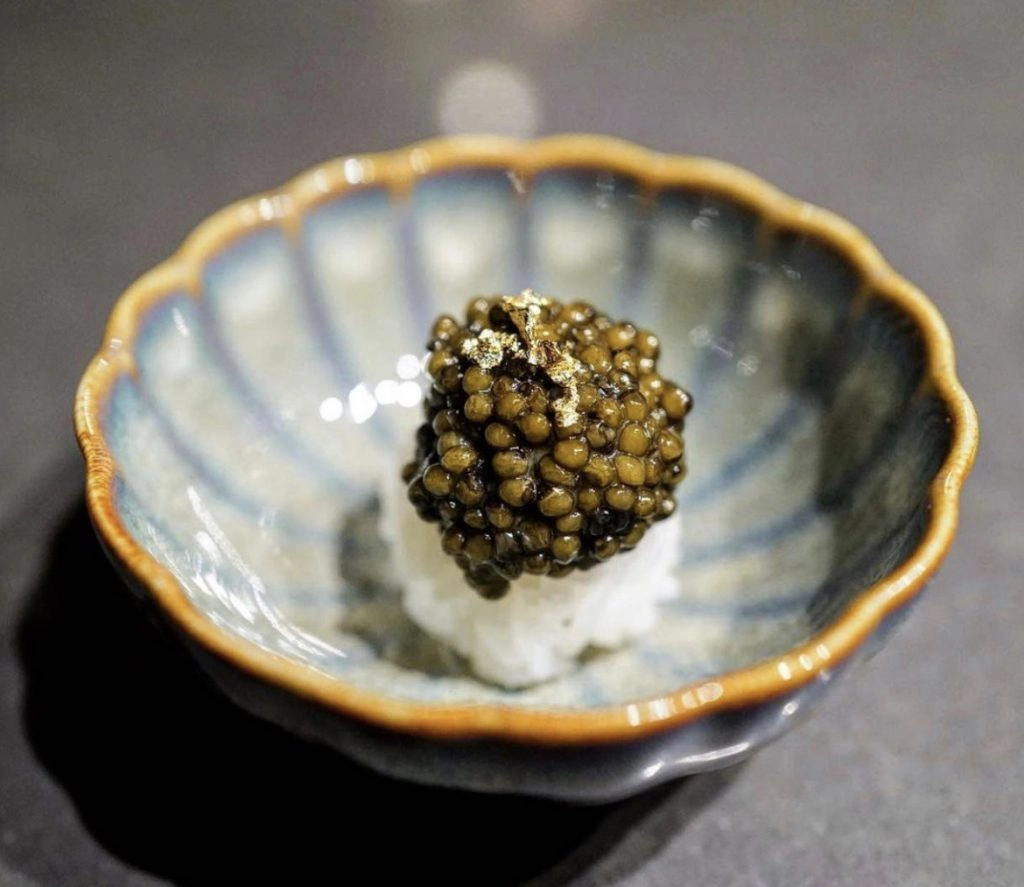 Sushi topped with black caviar at Nakazawa Aspen.