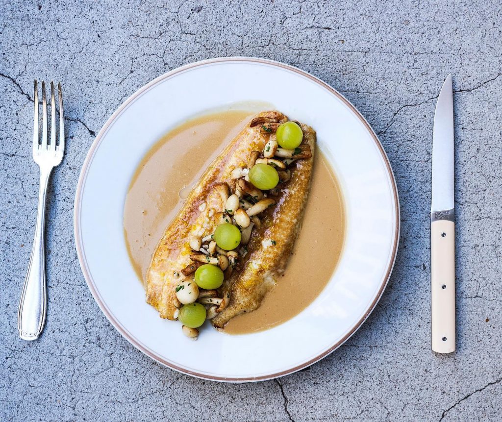 Le Coucou Dover Sole with grapes and mushrooms.