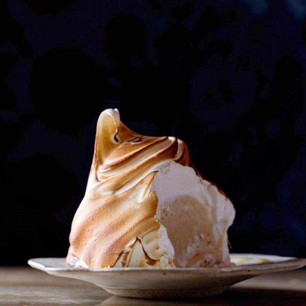 Baked Alaska with golden meringue. 