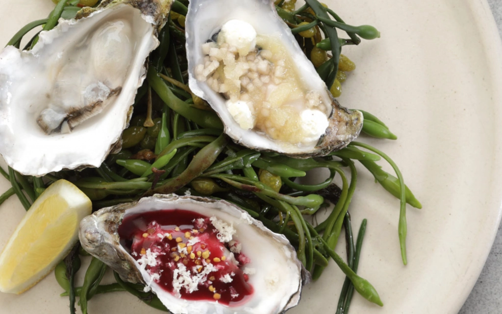 Three Chimneys Oysters with blood orange.