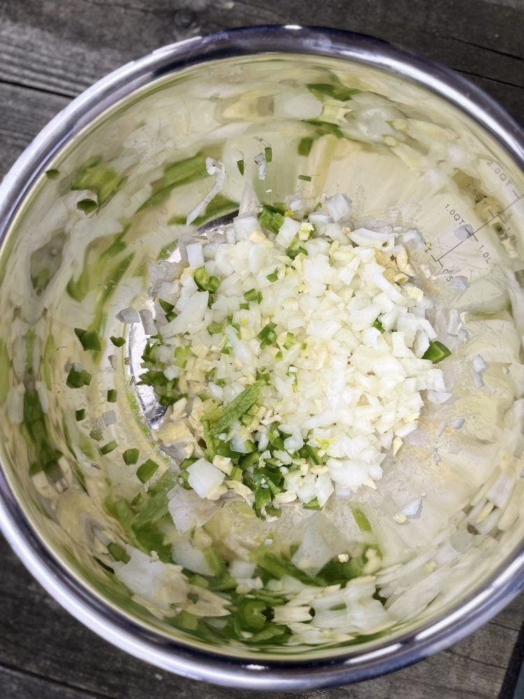 Onions, garlic & serrano peppers.