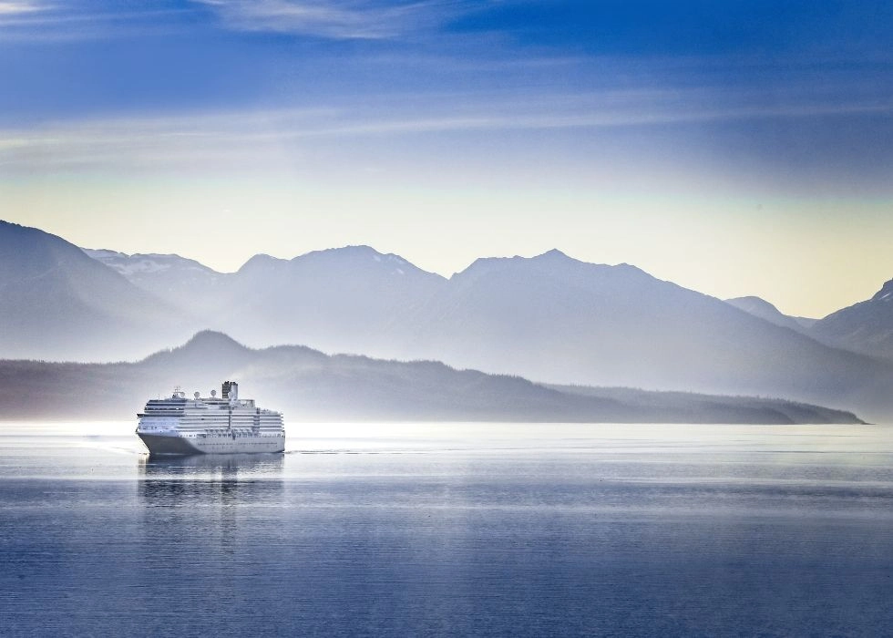 Custom Link A Cruise Ship Cruising a Fjord in Alaska on a Summer Evening