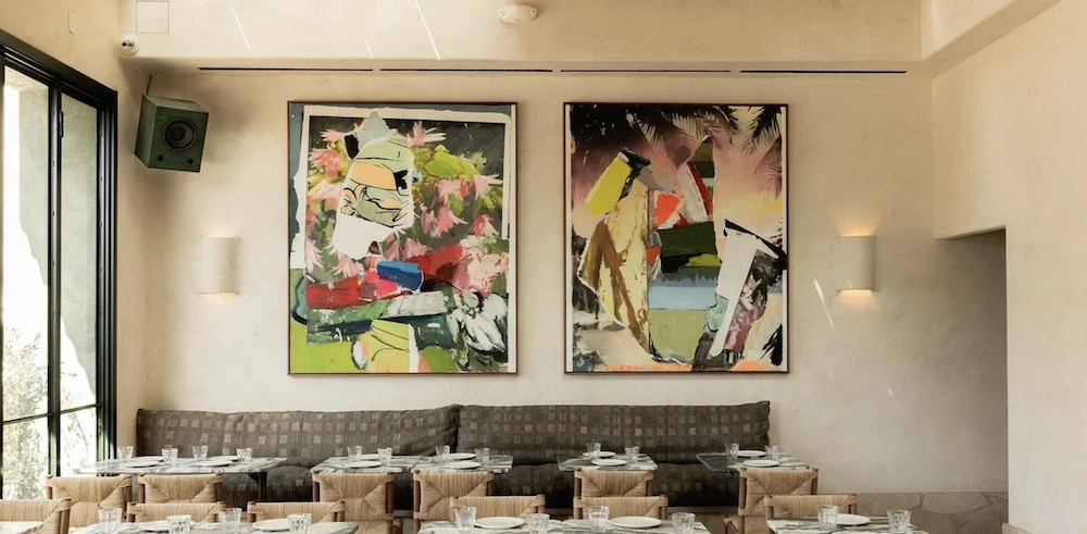 Art displayed in Great White restaurant in Brentwood, Calif.