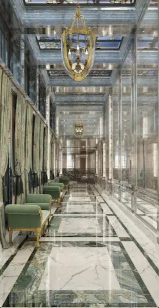 Interior at 1 Mayfair featuring a dramatic glass rotunda and refined design details by J.P. Molyneux Studio