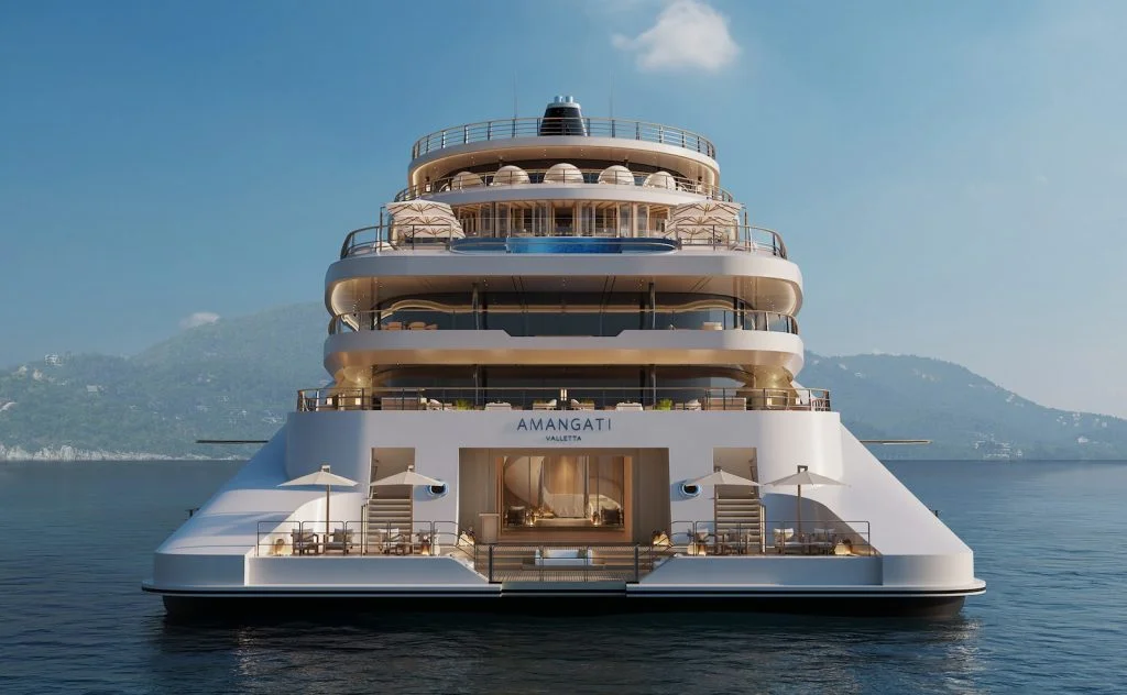Rendering of the back of Amangati, Aman's first yatch.