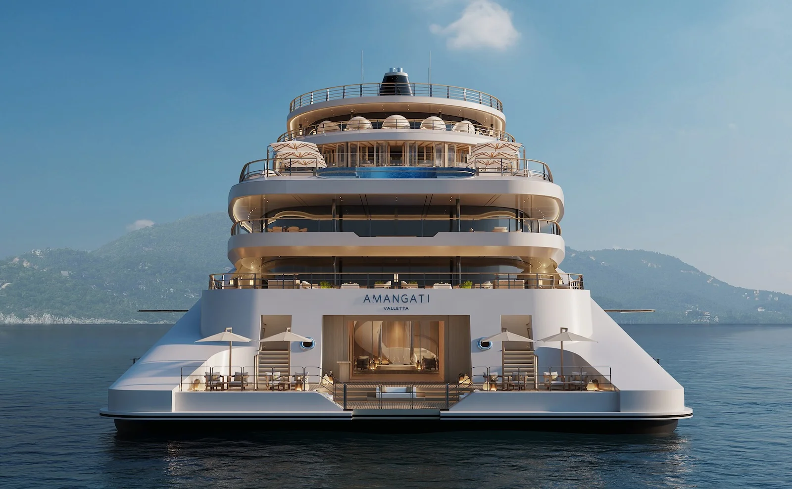 Rendering of the back of Amangati, Aman's first yatch.