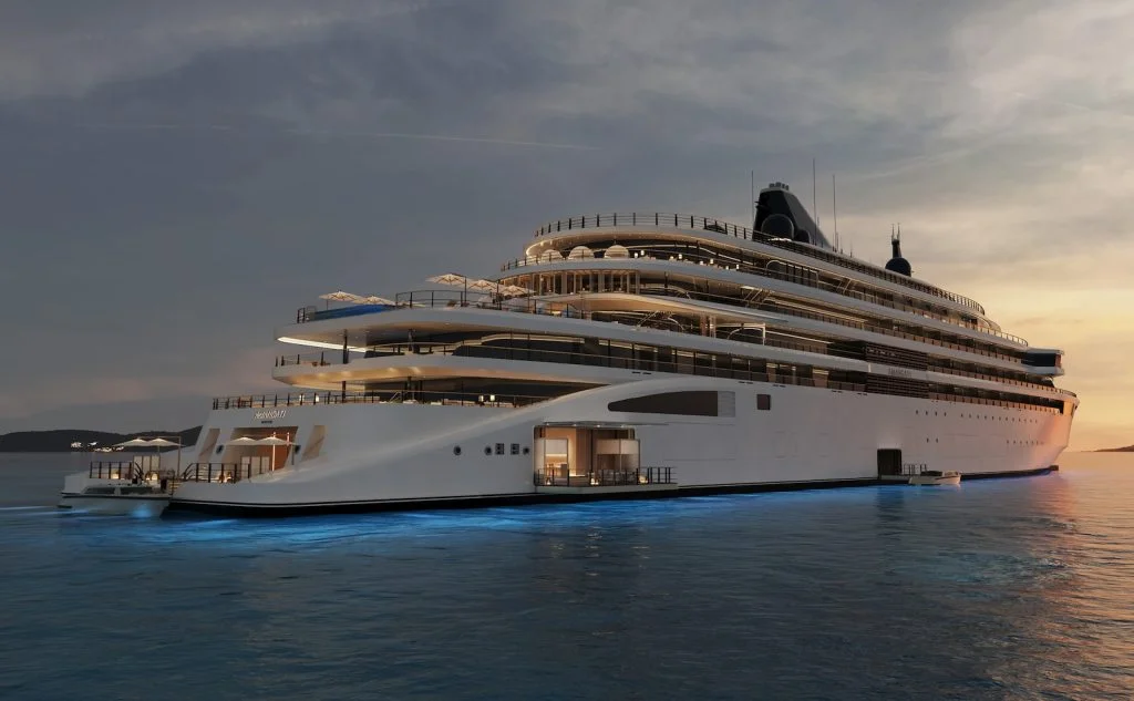 Rendering of the exterior of Amangati, Aman's first yatch.