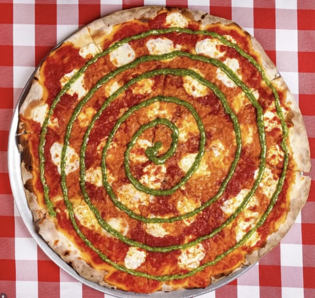 Overhead view of Camp Rubirosa’s famed tie-dye pizza debuting in the Hamptons this summer. 