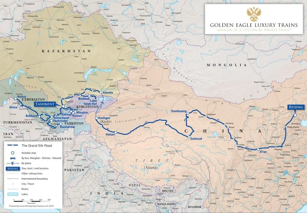 Grand Silk Road train journey itinerary map